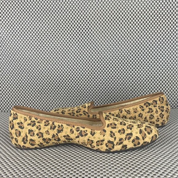 UGG Alloway Studded Ballet Flat Shoes 5 Brown Animal Print Leather Sheepskin - Picture 3 of 12